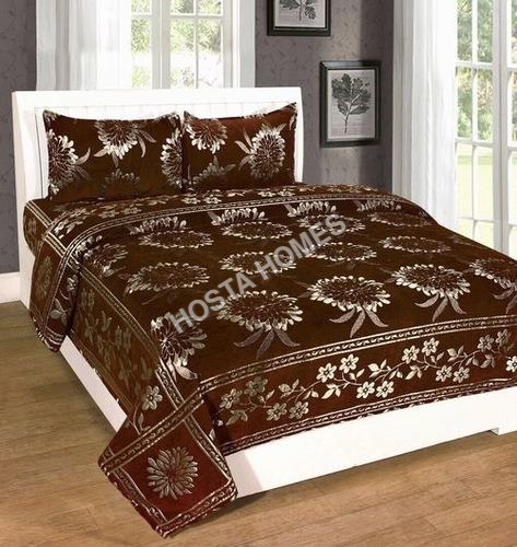 New Design Coffee Color Chenille Bed Sheet Length: 90 X 100 Inch (In)
