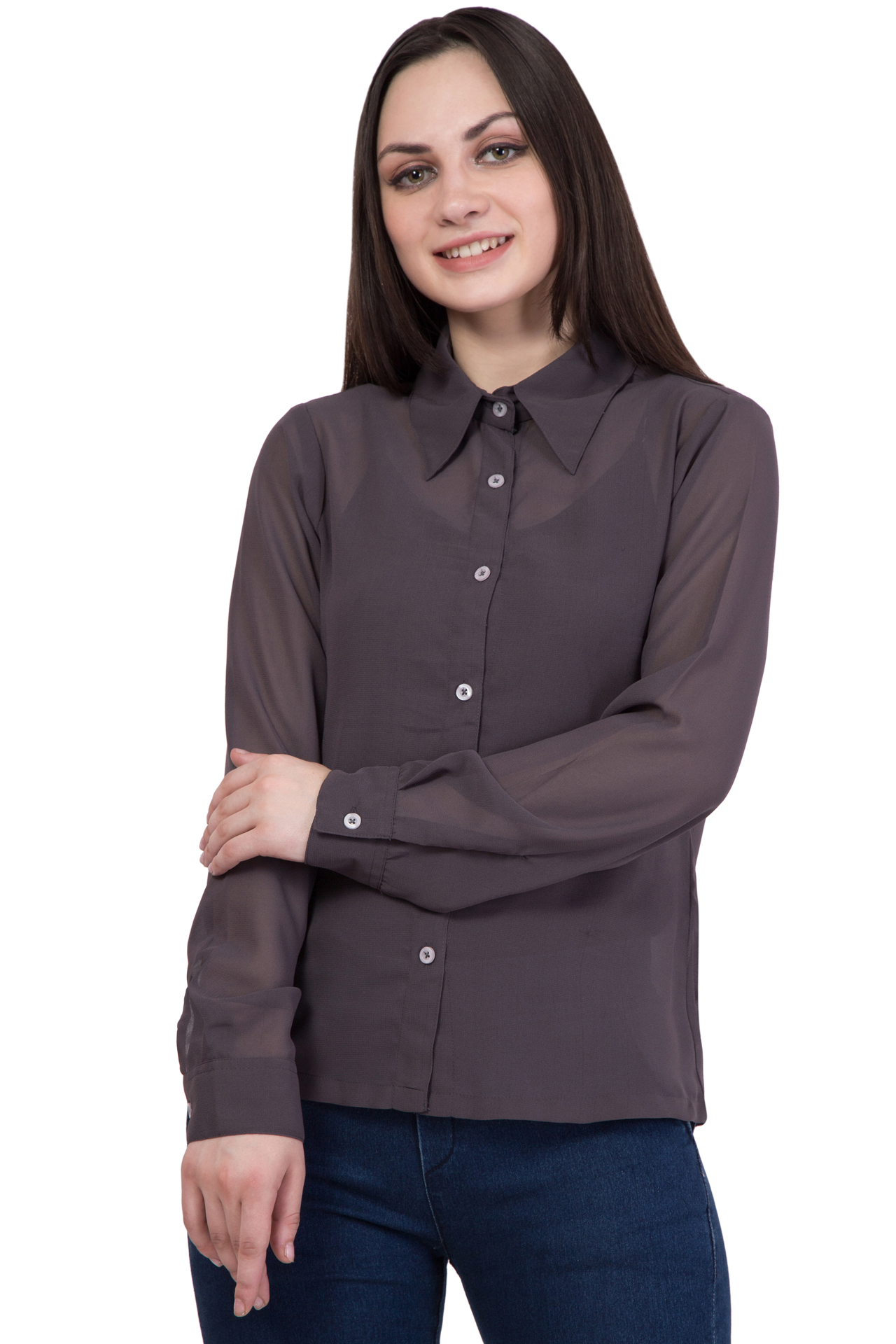 Ladies Formal Shirts - Poly Georgette, Bust Size 889 Mm, Hip Size 939.8 Mm, Length 635 Mm, Full Sleeves, Waist Size 33, Xs To Xl Size Range