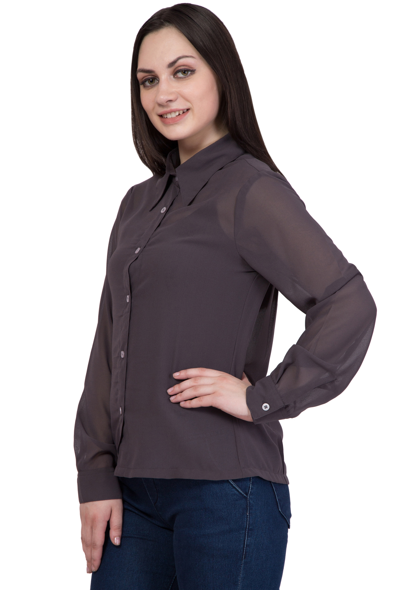 Ladies Formal Shirts - Poly Georgette, Bust Size 889 Mm, Hip Size 939.8 Mm, Length 635 Mm, Full Sleeves, Waist Size 33, Xs To Xl Size Range