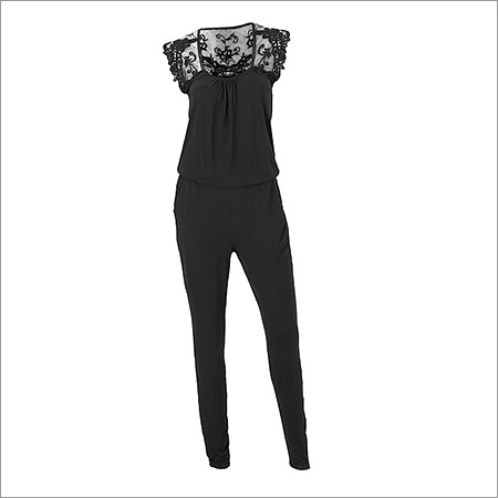 Ladies Fancy Jumpsuit - Silk Embroidered Design In Elegant Black | Short Sleeve, Handwork, Anti-wrinkle, Waterproof, All-season, Washable, Beaded And Lace Decoration