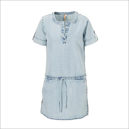 Ladies Denim Tunic Dress - Casual Blue, Short Sleeves | Anti-wrinkle, Waterproof, Washable, No Fade
