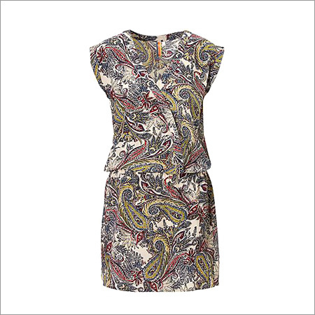 Ladies Silk Paisley Tunic Dress - Short Sleeve, Printed Design | Anti-wrinkle, Washable, Waterproof, No Fade, Dry Clean Only