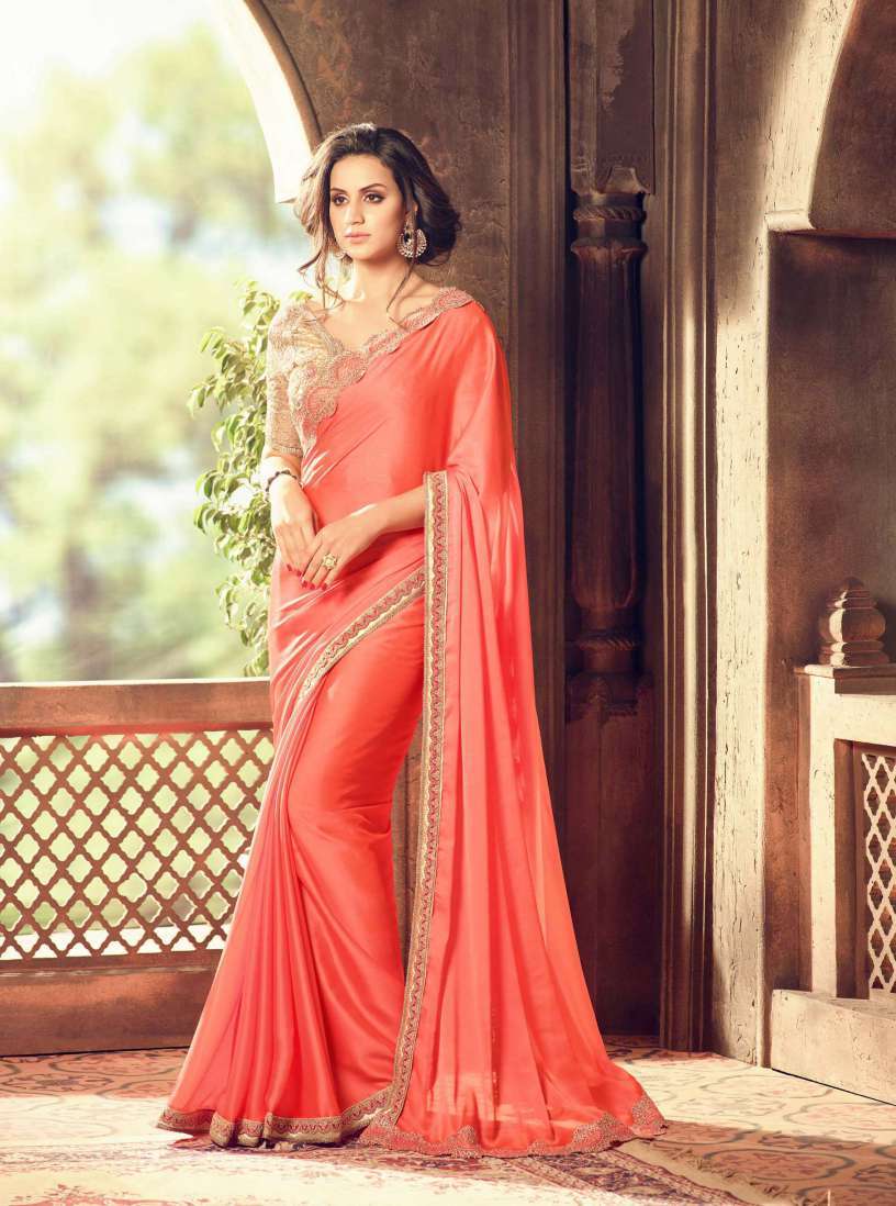 Designer Embroidered Georgette Saree - 6.3 Mtr, Multi-color With Lace Border | Hand Embroidery, Bollywood Style For All Seasons