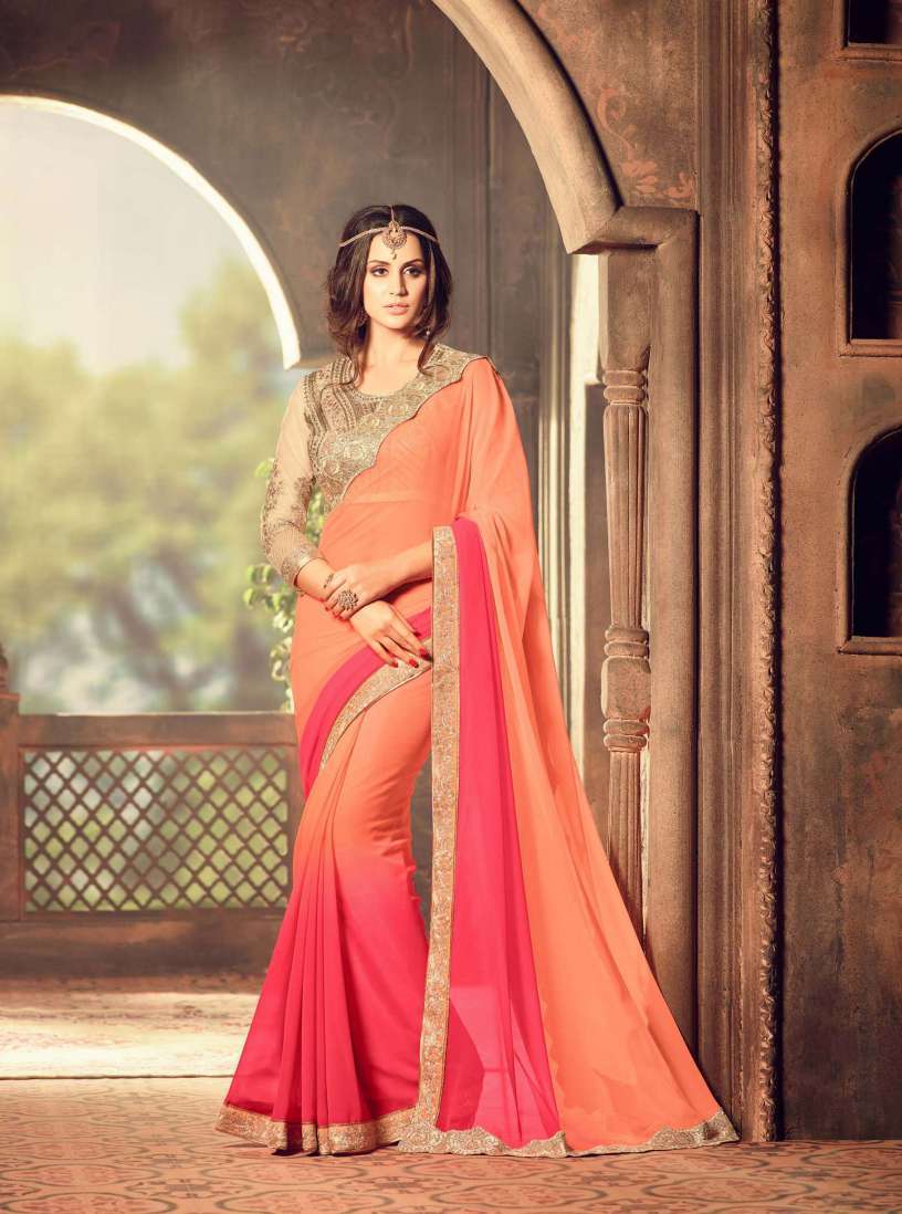 Multi Multicolored Georgette Designer Saree