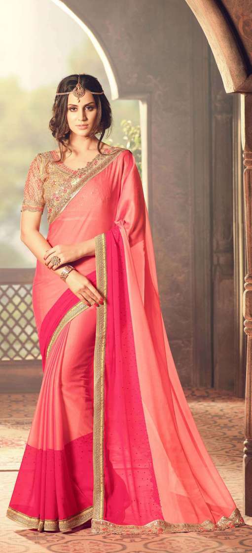 Multi Georgette Saree With Designer Blouse