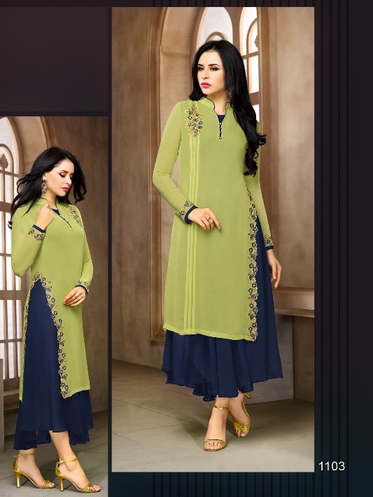 Designer Embroidery Kurti - Fancy Georgette, L/xl Size, Multicolor | Hand Embroidery, Bollywood Style, All-season Wear
