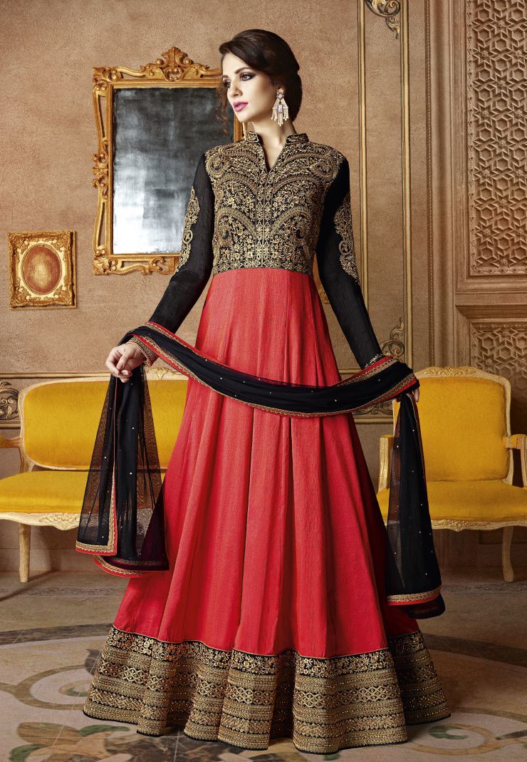 Designer Anarkali Suit - Georgette, Custom Size Up To 42", Multi Color | Embroidered Hand Work, Chiffon Dupatta, Bollywood Style