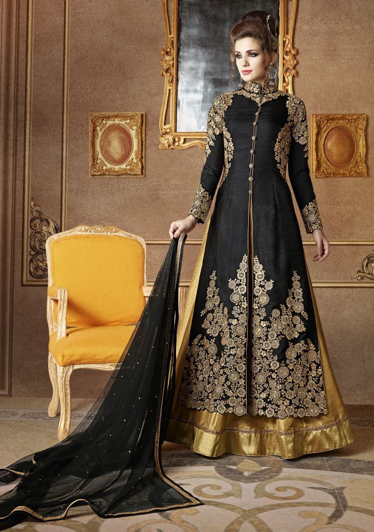 Designer Anarkali Suit - Georgette, Custom Size Up To 42", Multi Color | Embroidered Hand Work, Chiffon Dupatta, Bollywood Style
