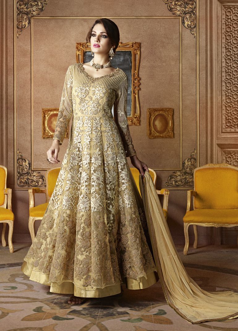 Designer Anarkali Suit - Georgette, Custom Size Up To 42", Multi Color | Embroidered Hand Work, Chiffon Dupatta, Bollywood Style