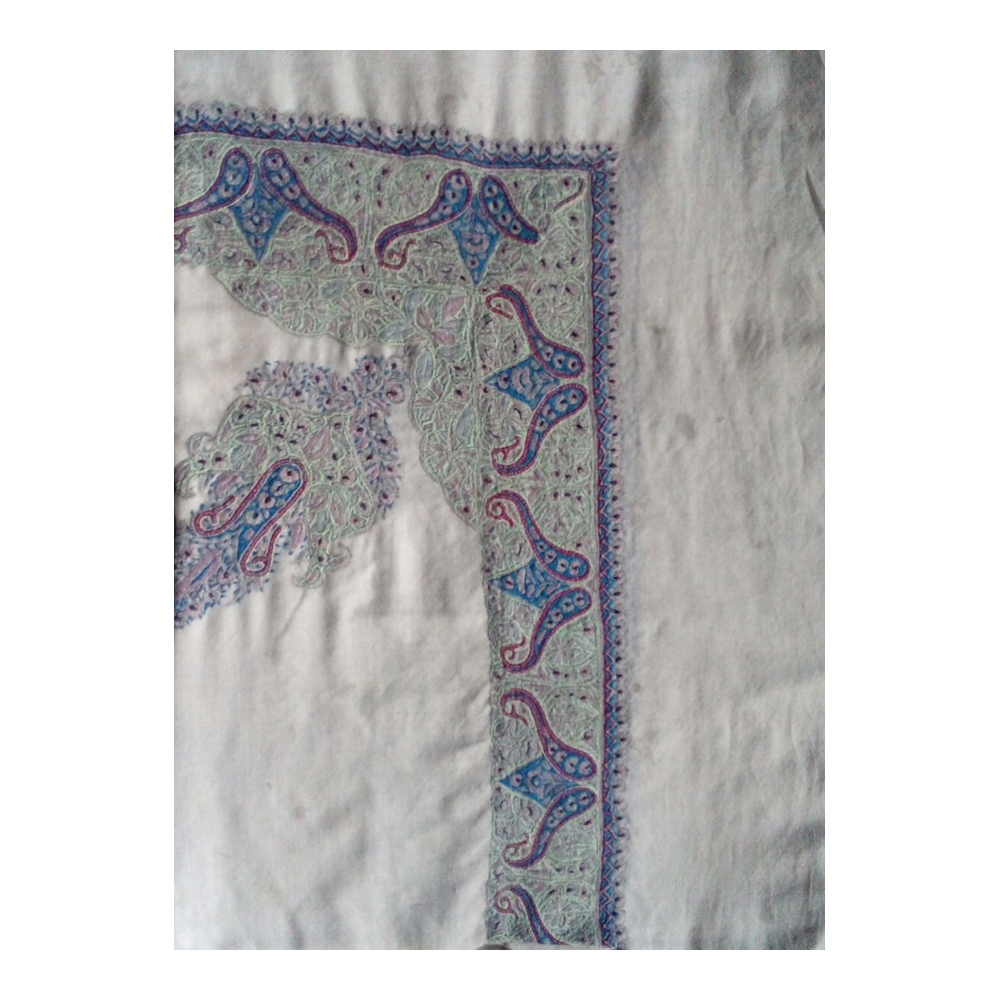 White And Purple Embroidered Pashmina Shawl