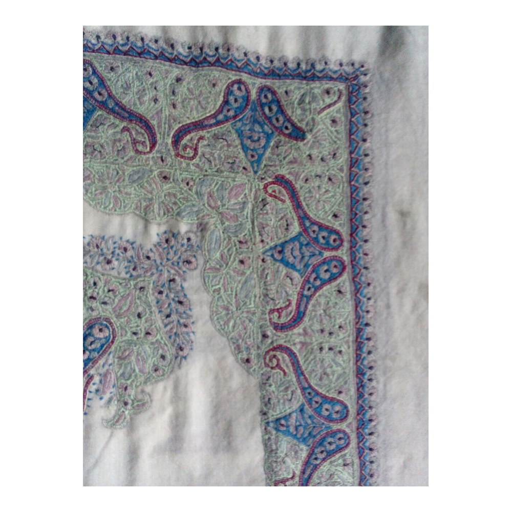 White And Purple Embroidered Pashmina Shawl