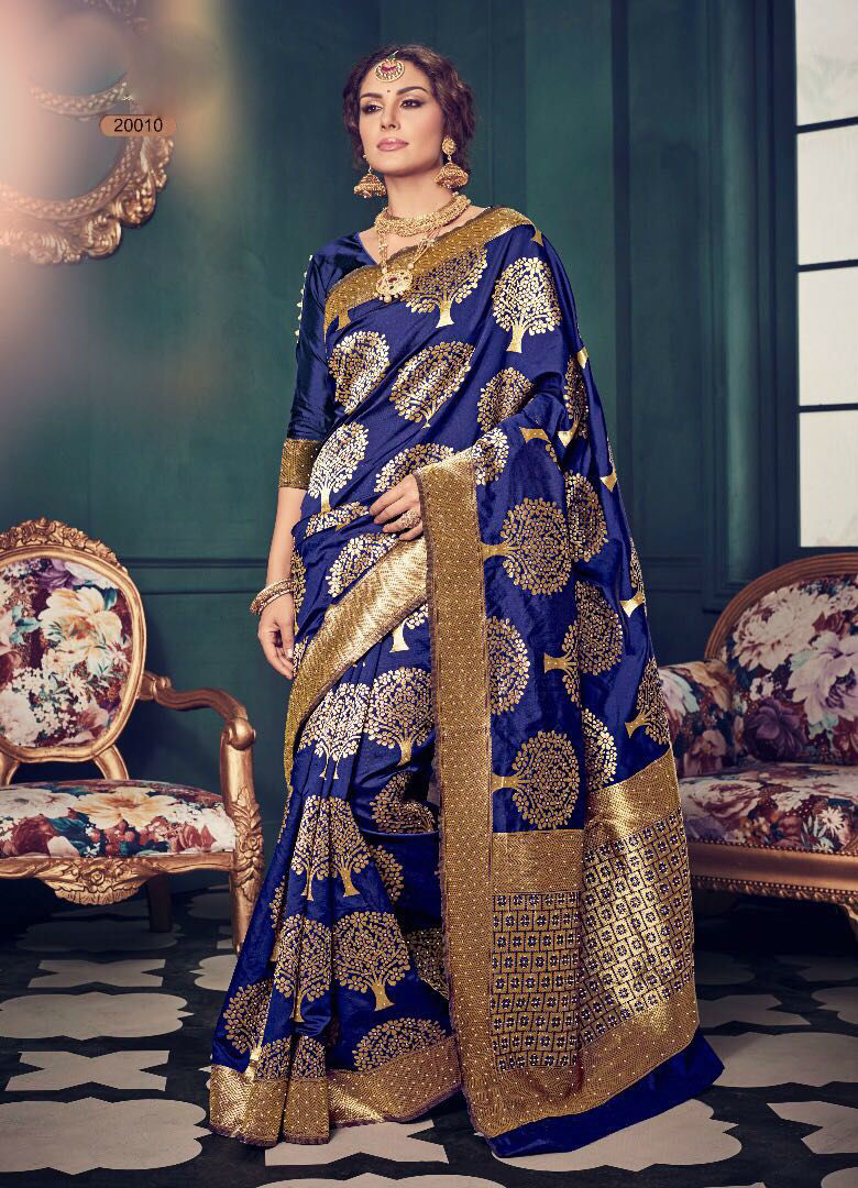 Designer Art Silk Saree - 6.3 Mtr Length Multi Color | Bollywood Style Stone Work Printed Pattern All-season Wear