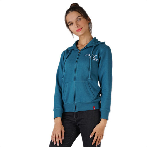 Sky Blue Ladies Zipper Sweatshirt