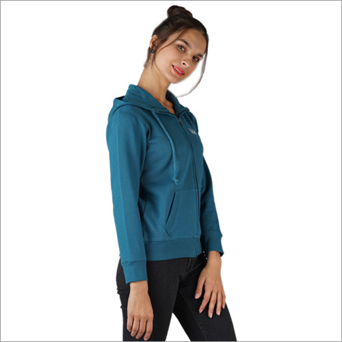 Sky Blue Ladies Zipper Sweatshirt