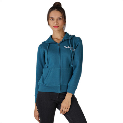 Sky Blue Ladies Zipper Sweatshirt