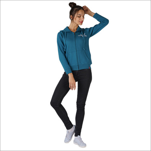 Sky Blue Ladies Zipper Sweatshirt