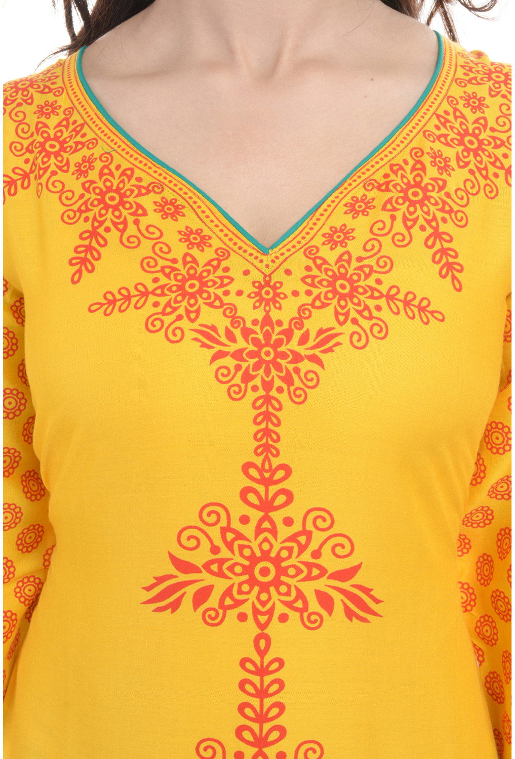 Yellow Multi Colored Cotton Kurtis