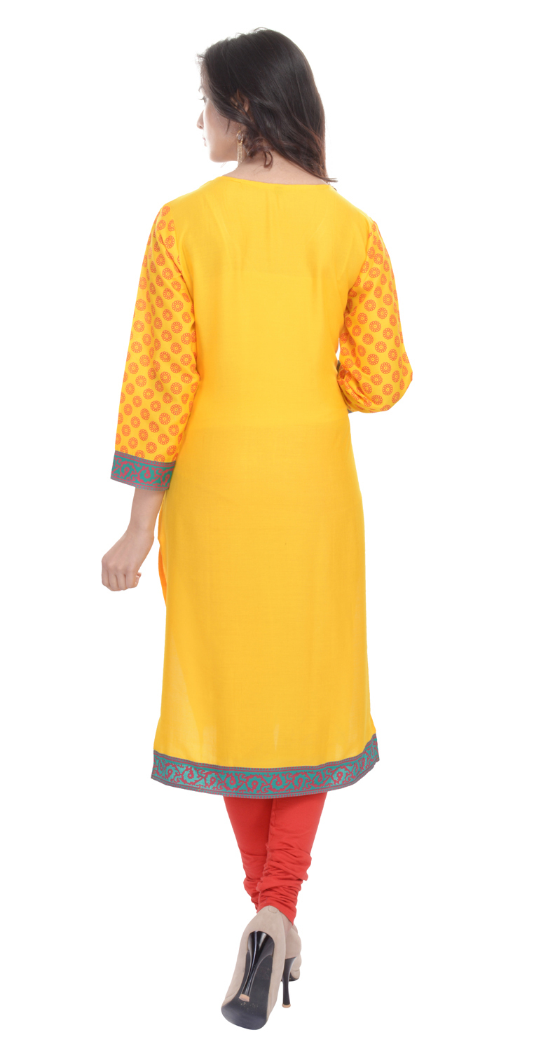 Yellow Multi Colored Cotton Kurtis