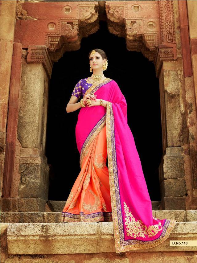 Exclusive Designer Saree - Raw Silk, 6.3 Mtr Multi Color With Hand Embroidery & Lace Border, Trendy Bollywood Style