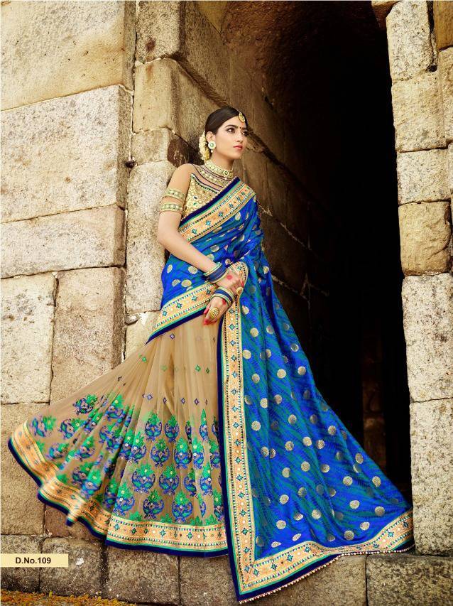 Exclusive Designer Saree - Raw Silk, 6.3 Mtr Multi Color With Hand Embroidery & Lace Border, Trendy Bollywood Style