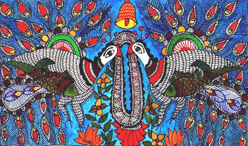 Mithila Peacock Fish Wall Painting
