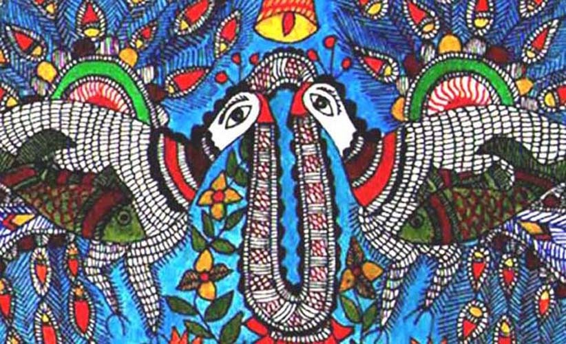 Mithila Peacock Fish Wall Painting