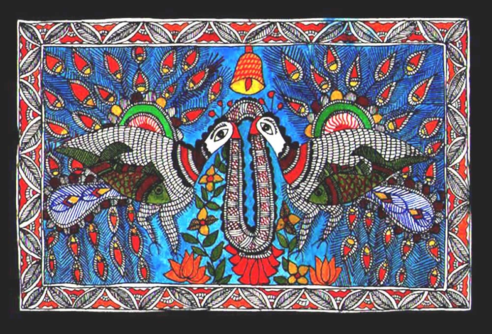 Mithila Peacock Fish Wall Painting