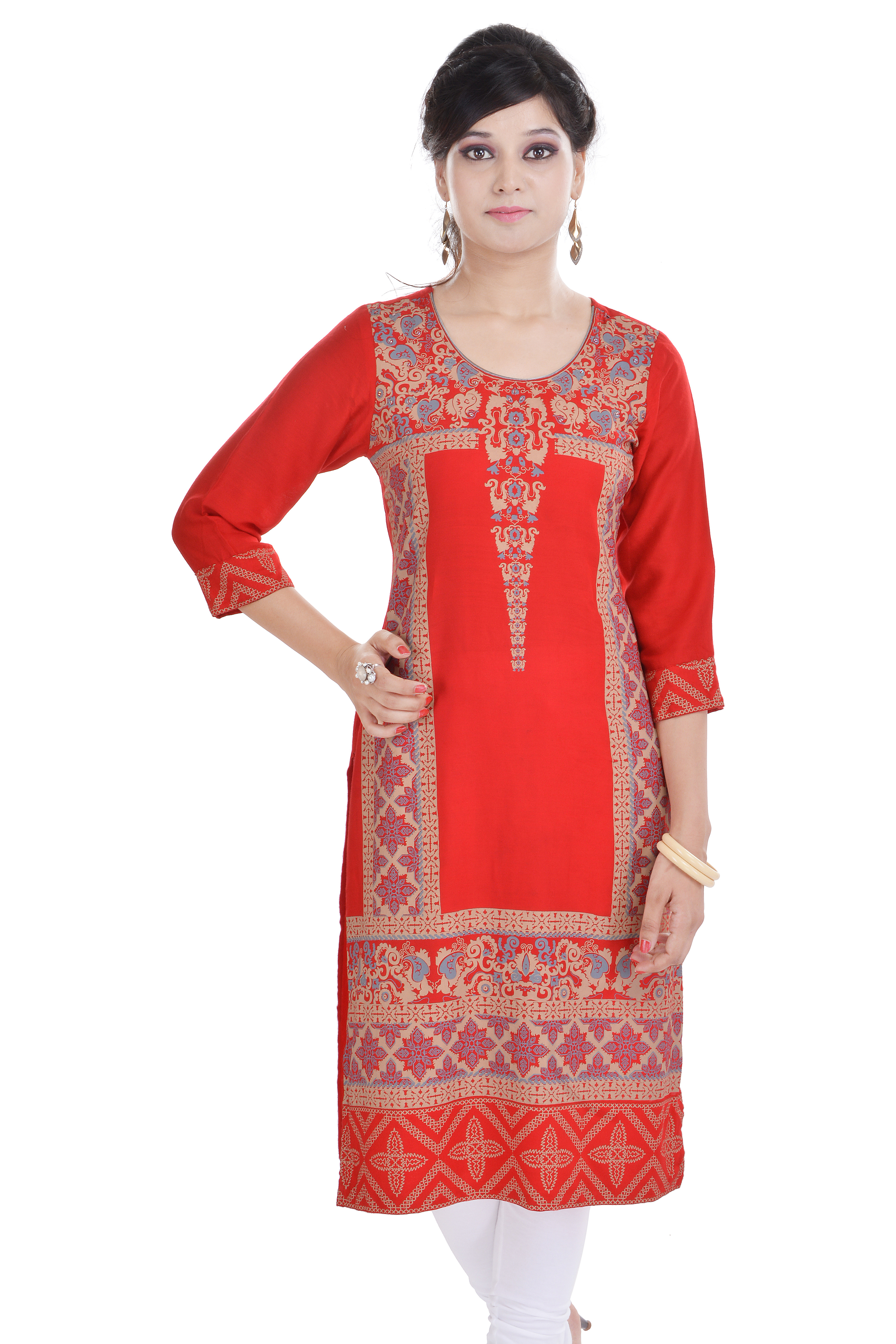Red Designer Block Print Kurti