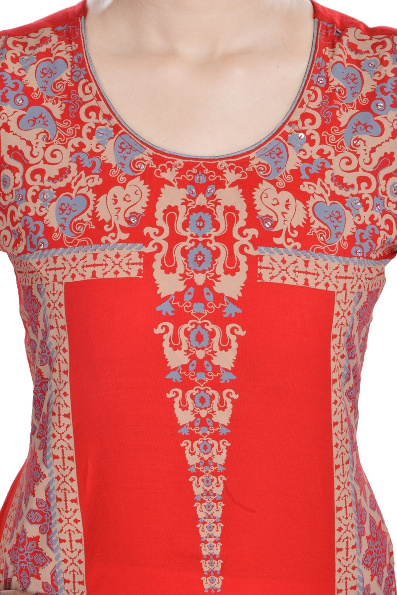 Red Designer Block Print Kurti