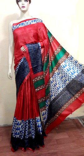 Multi Color Tussar Block Print Saree