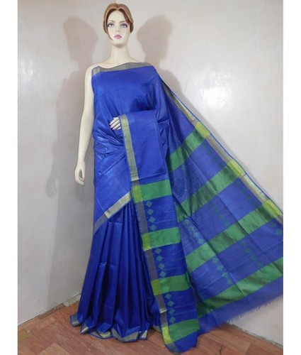Bhagalpuri Cotton Silk Handloom Saree - 6.50 Mtrs Length, Blue Jacquard Pallu Design | Daily Wear, Office & Festive Style