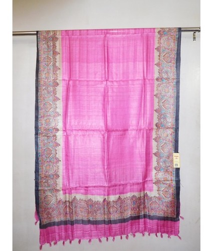 Pink Tussar Desi Madhubani Block Print Saree