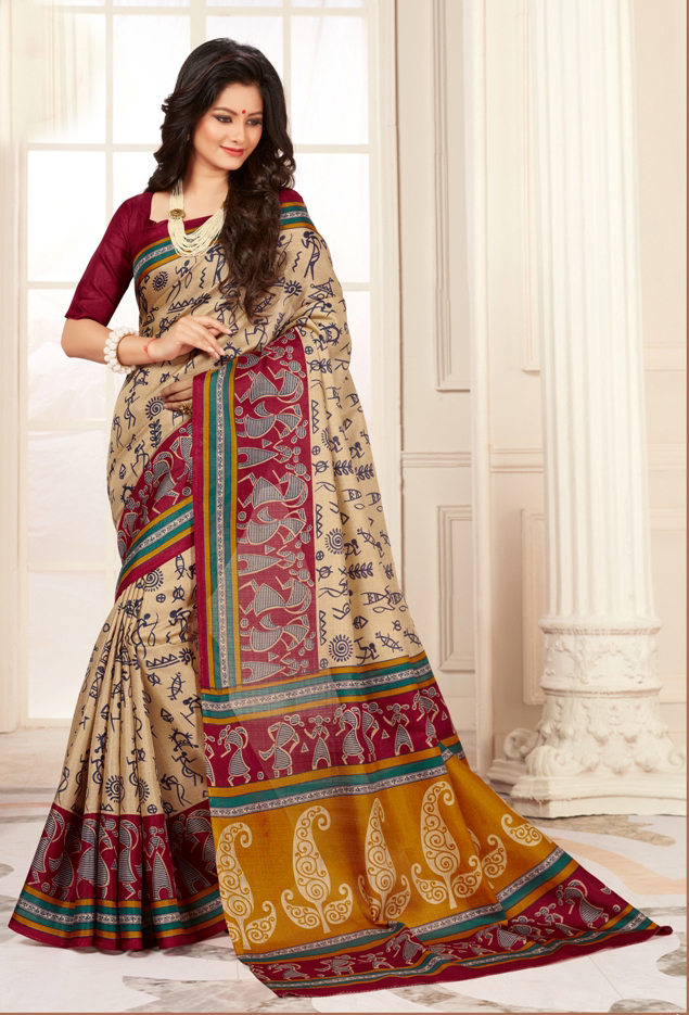 Khadi Saree - Khadi Silk, 5.5 Meters, Bust 44 Cm, Hip 46 Cm, Waist 36 Cm | Elegant Design, Eco-friendly, Anti-wrinkle, Breathable, Quick Dry