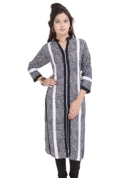 Trendy Rayon Kurti - Bust Size 36-44, Black Color | Breathable, Stylish 3/4th Sleeve, Perfect For Daily Wear