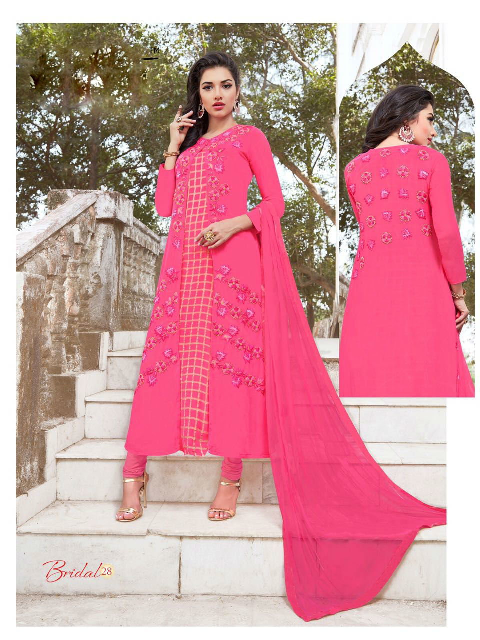 Dazzling Designer Suitsaree Exotica - Georgette Semi-stitched, Multi-colored Hand Embroidered Attire | Bollywood Style, Elegant Handwork For All Seasons