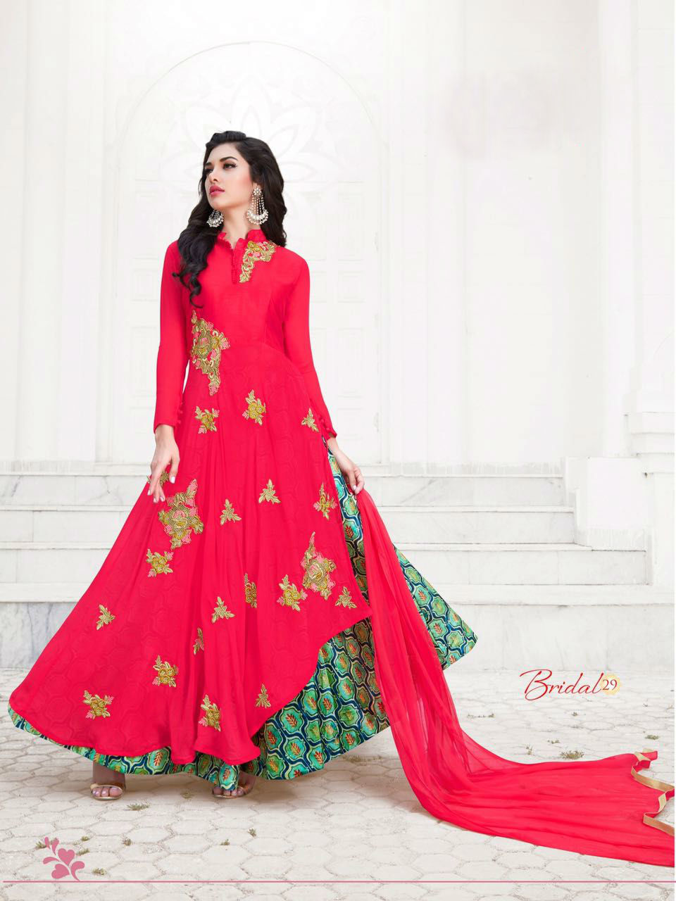 Dazzling Designer Suitsaree Exotica - Georgette Semi-stitched, Multi-colored Hand Embroidered Attire | Bollywood Style, Elegant Handwork For All Seasons