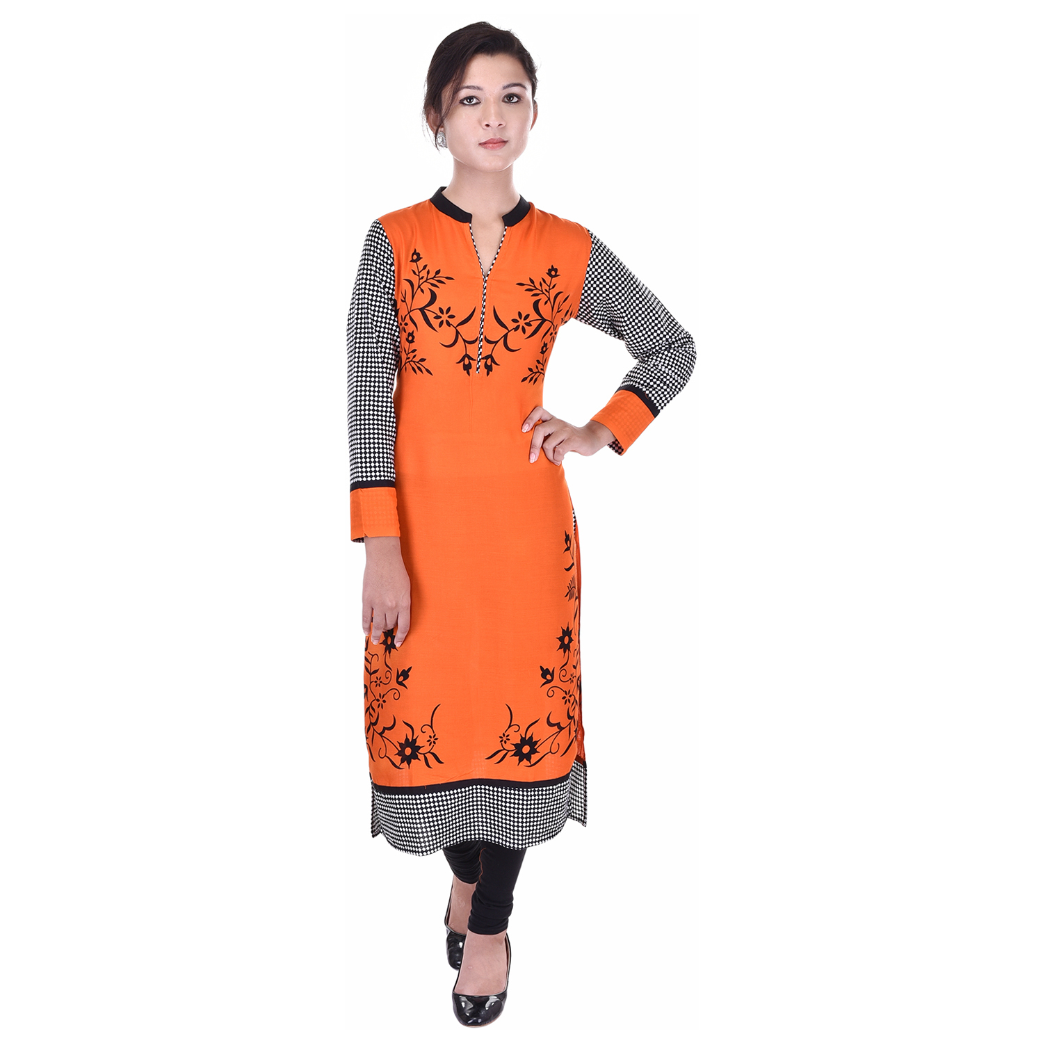 Digital Kurti - Rayon Fabric, Bust Size 36-44 Inches, Elegant Orange Design | Breathable, Washable, 3/4th Sleeve Style For All Occasions