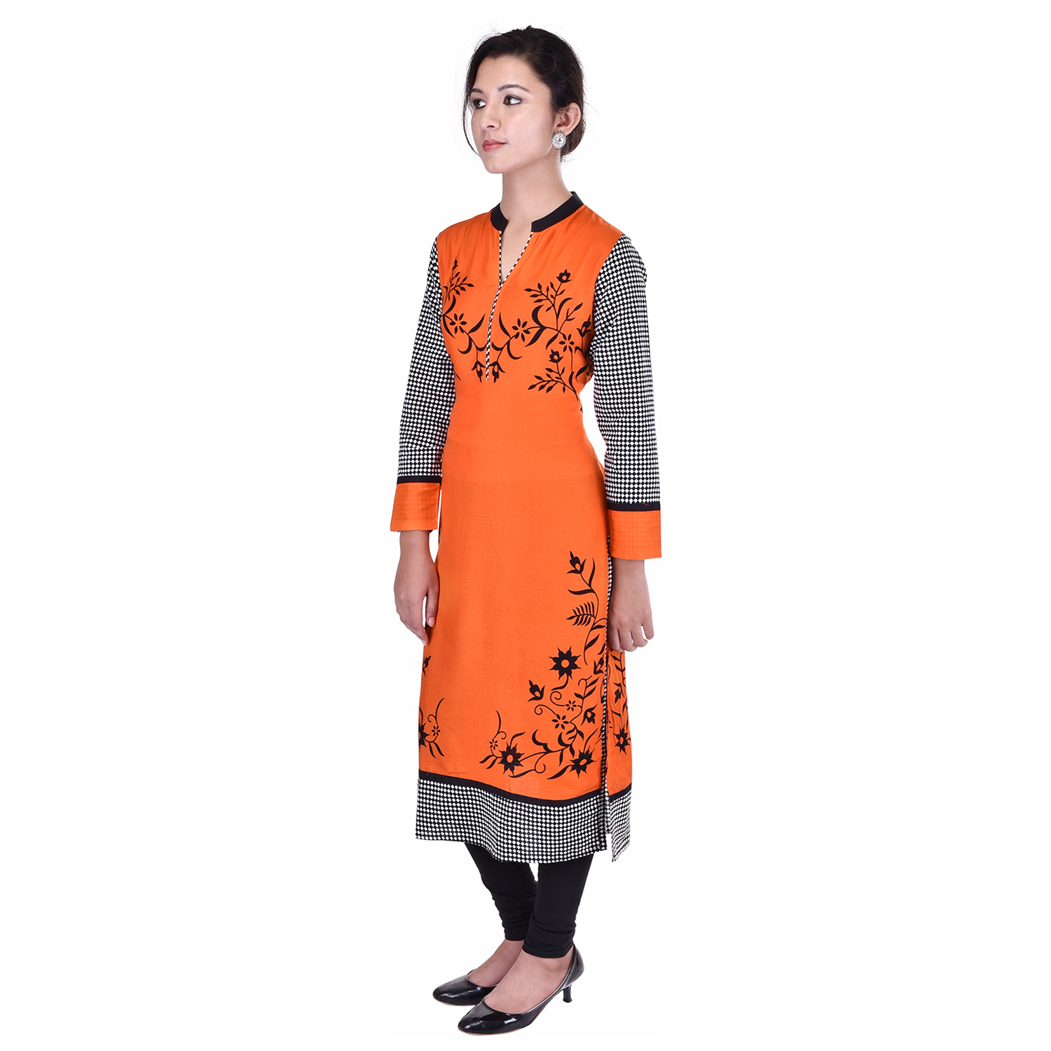 Digital Kurti - Rayon Fabric, Bust Size 36-44 Inches, Elegant Orange Design | Breathable, Washable, 3/4th Sleeve Style For All Occasions