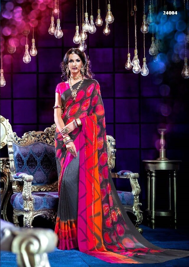 Multi Satin Printed Saree