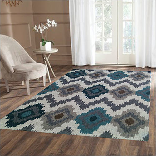 Handwoven Rug - 100% Indian Wool, Multi-Color Ikat Design | Anti-Slip Latex Backing, Hand Tufted, Ideal for Indoor and Outdoor Use