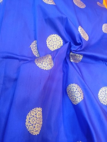 नीला हैंडलूम बनारसी प्योर कटान सिल्क कड़वा फैब्रिक