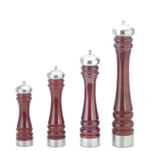 ALSS Pepper Mill - Rubber Wood & Stainless Steel, 4.5"H / 6"H / 8"H / 10"H / 12"H / 16"H, Piano Red Color, Durable Ceramic Grinder, Hygienic Food Grade Design