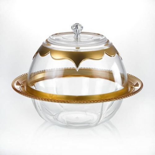 Serving Bowl - Food Grade Acrylic, Elegant Glossy Gold Finish, Unbreakable Design | Easy-to-Clean, Airtight Lid for Freshness