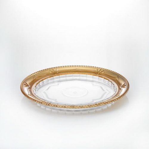 Serving Plate - Plastic and Acrylic Material | Golden Colored Border, Crystal Clear Finish, Easy to Clean, Smooth Surface