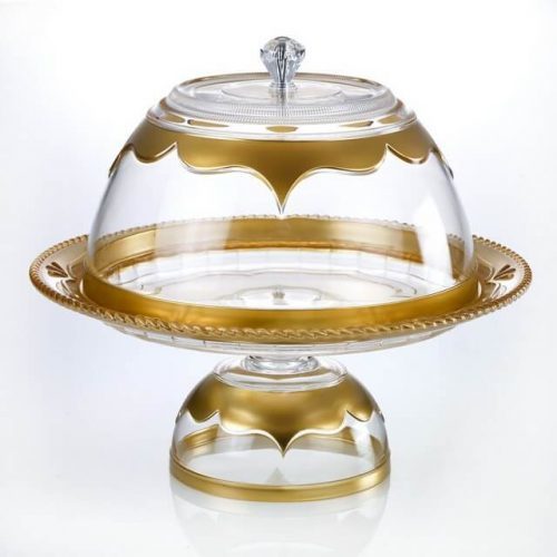 Serving Bowl - Acrylic Material, Glossy Finish, Golden Color Accents | Elegant Design, Crystal-Shaped Lid, Scratch Protected Surface