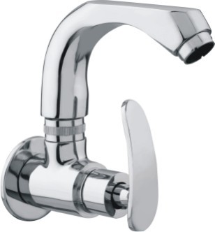 Sink Cock - Stainless Steel, 3-5 Inch Round, Silver Chrome Finish | Deck Mounted with Chrome Lever Handle, Ideal for Kitchens & Bathrooms