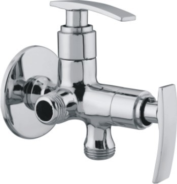 2 in 1 Angle Cock - Stainless Steel, 3-5 Inch Round Shape, Chrome Finish, Deck Mounted with Adjustable Feature for Kitchens & Bathrooms