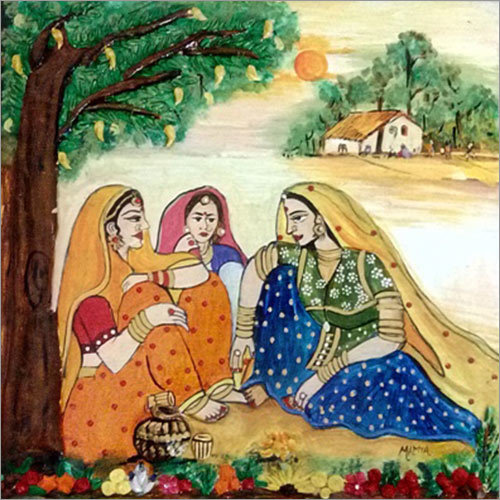 Village Scene Painting - Canvas Sheet Material, Various Frame Colors | Intricate Details, Eye-Catching Design