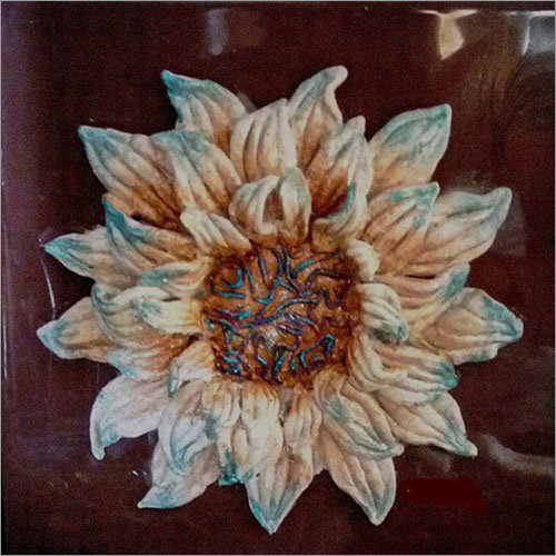 Decorative Flower Painting - Handmade Wet Clay, 3D Off-White Floral Design on Dark Brown Background, Easy to Clean with Beautiful Texture