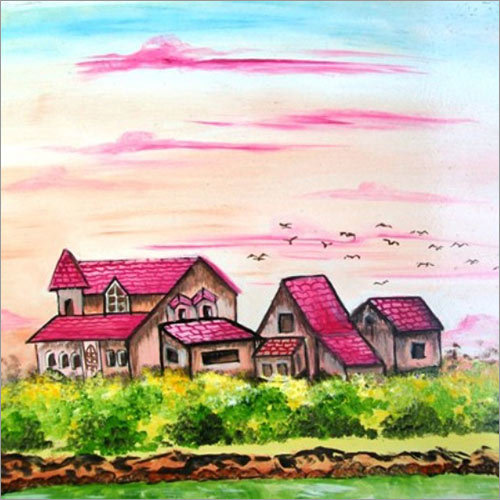 Oil House Painting - Canvas Sheet, Vibrant Purple, Pink, Light Green, Yellow, Light Blue & Brown, Soothing Color Combination for Children's Room